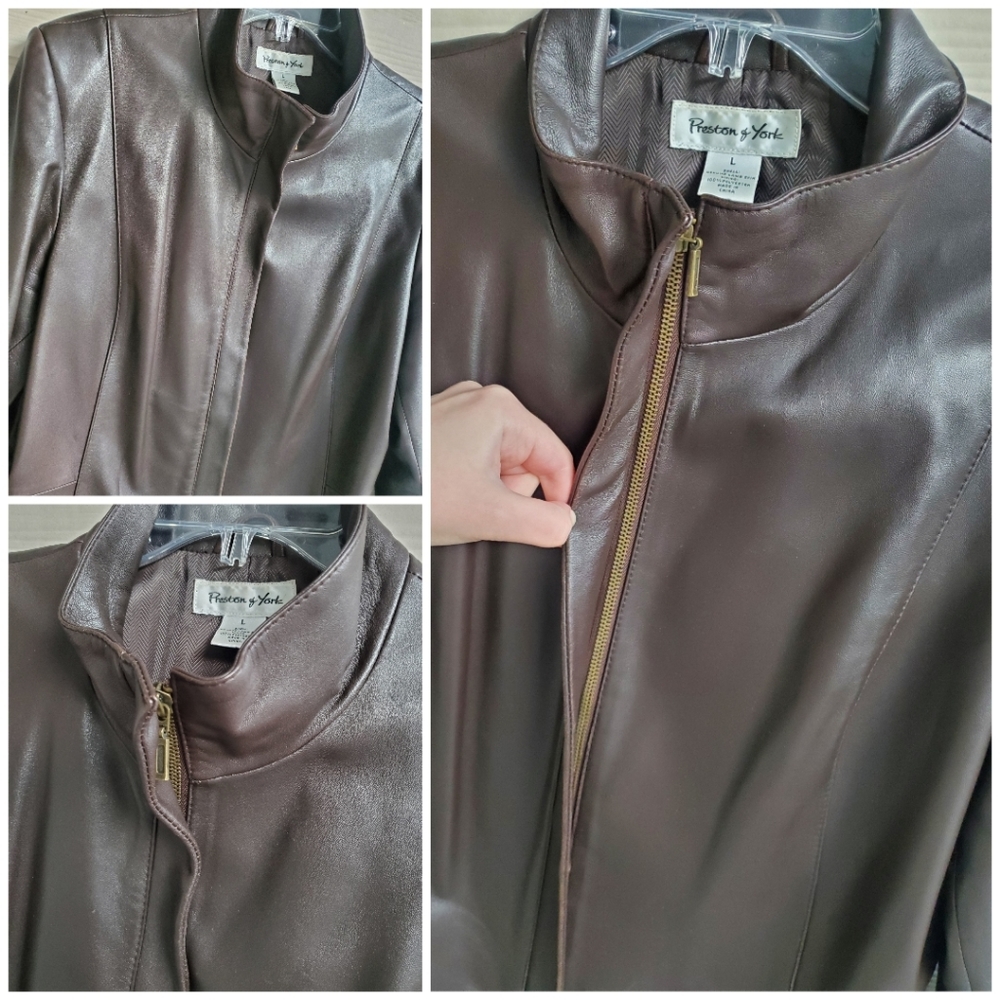 Preston & York Rich Chocolatey Brown Genuine Lamb Leather Business Casual Jacket - Picture 4 of 16